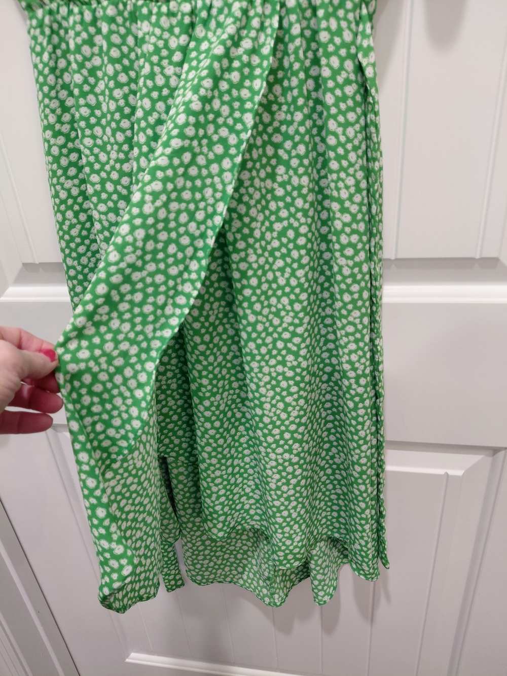Sienna Sky Green and White High-Low Wrap Dress with Flutter Sleeves #0818 - Picture 4 of 9